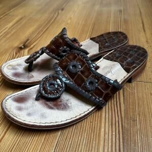 Jack Rogers brown croc design patent leather thong sandal SIZE 8